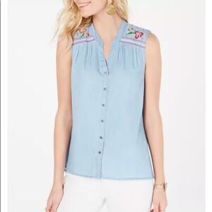 Style & Co Embroidered Button-Up Top Womens Size Large NWT